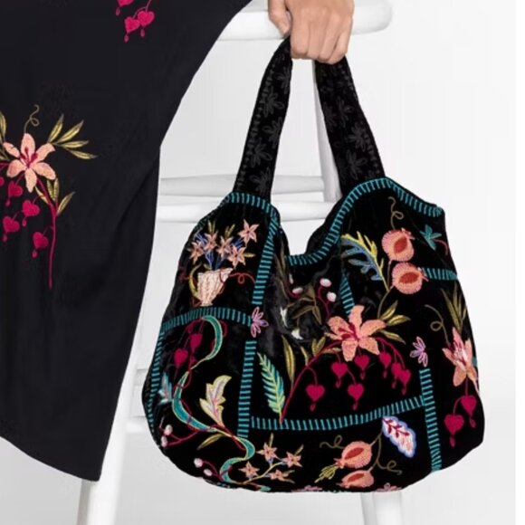 Johnny Was Velvet Tote Bag Amarylla - Picture 1 of 8